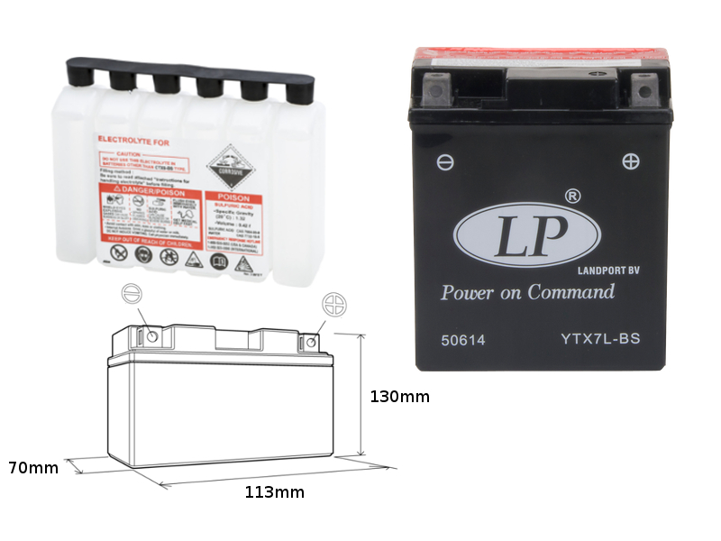 LANDPORT akumulátor YTX7L-BS (MA LTX7L-BS) 12V 6AH 113X70X130 (GTX7LBS) bezúdržbový - elektrolyt zvlášť (8) UE48